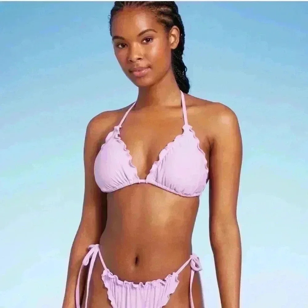 NWT WILD FABLE PURPLE RUFFLE BIKINI TOP AND BOTTOM - Picture 2 of 2